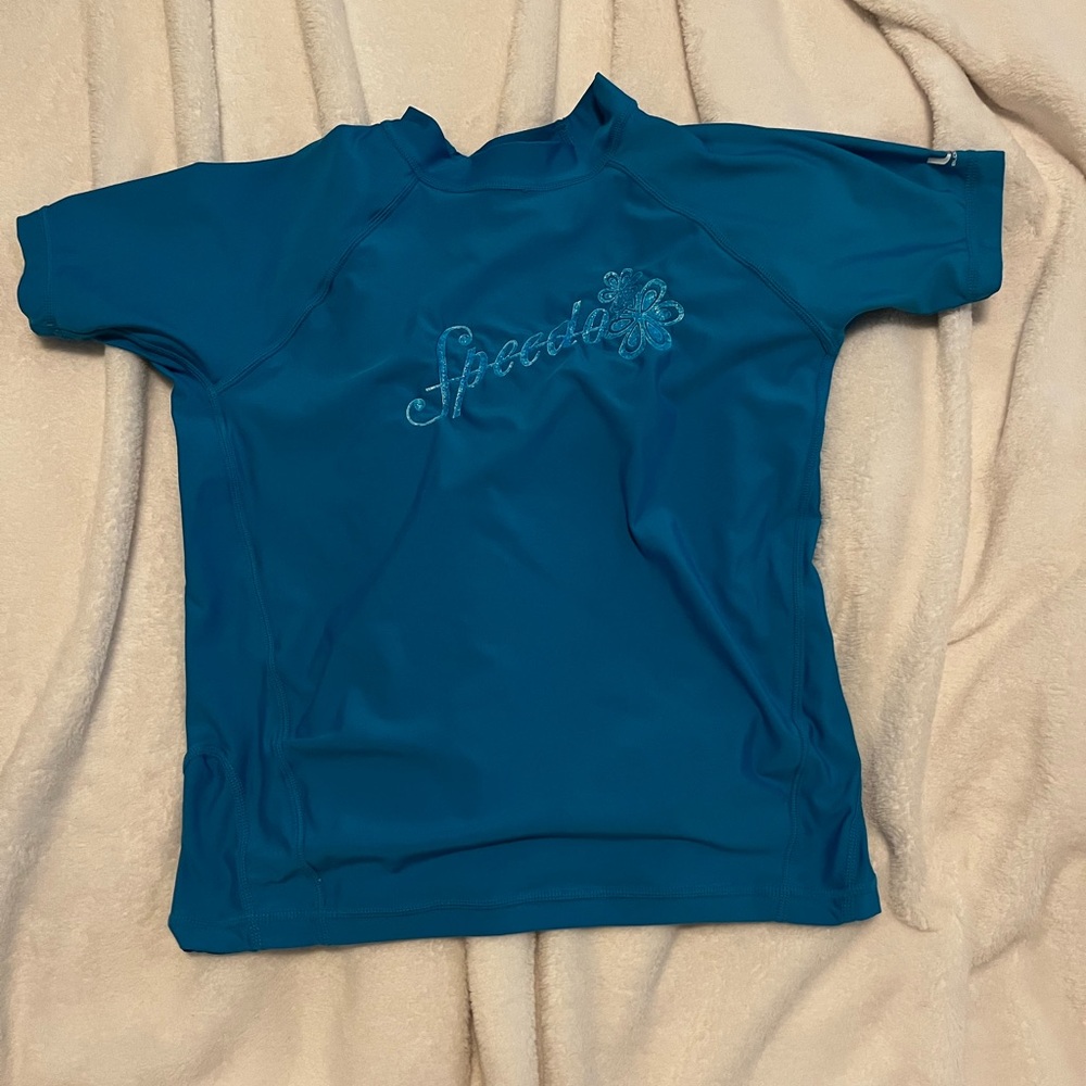 NWOT BLUE SPEEDO GIRLS RASH GUARD XL